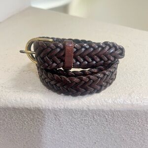 Very Distressed Braided Women brown‎ Leather Belt Solid Brass Buckle  size 38